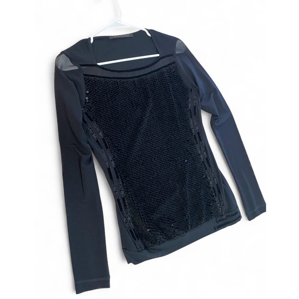 BEATE HEYMANN Sheer Black Long Sleeve Top Sequined Haute Couture Designer Europe